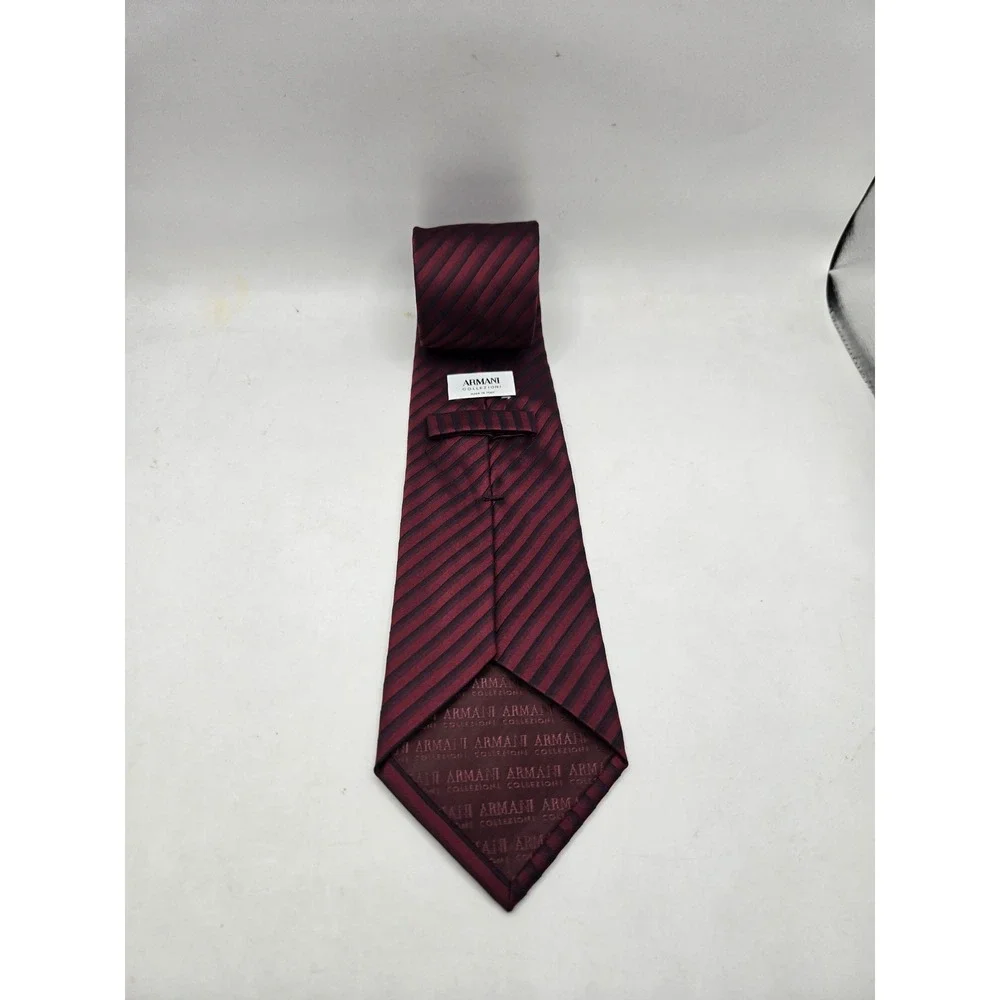 Armani Collezioni Tie Mens OS Burgundy Navy‎ Blue Silk Diagonal Striped Italy
